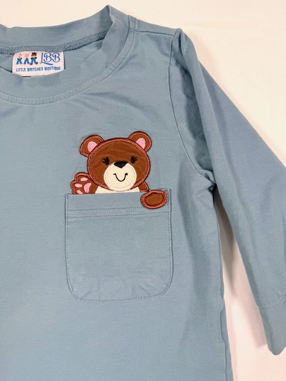 LITTLE BRITCHES BOUTIQUE Bear Pocket Long Sleeve T-Shirt 18M Cotton Appliqué